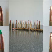 .308 win.  Hornady BTSP; Nosler Ballistic Tip; Norma Vulkan; Lapua Mega