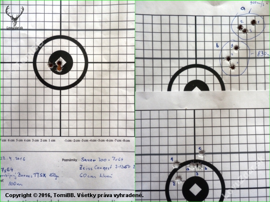 7x64 - Barnes TTSX 150gr -  test rôznych navážok +  finálové natrelenie